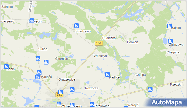 mapa Witoszyn gmina Choszczno, Witoszyn gmina Choszczno na mapie Targeo