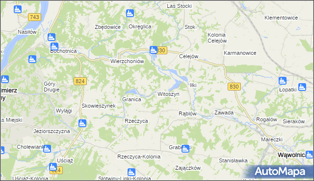 mapa Witoszyn gmina Kazimierz Dolny, Witoszyn gmina Kazimierz Dolny na mapie Targeo