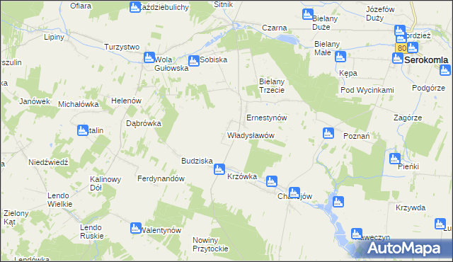 mapa Władysławów gmina Adamów, Władysławów gmina Adamów na mapie Targeo