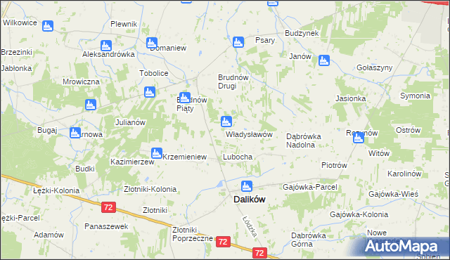 mapa Władysławów gmina Dalików, Władysławów gmina Dalików na mapie Targeo