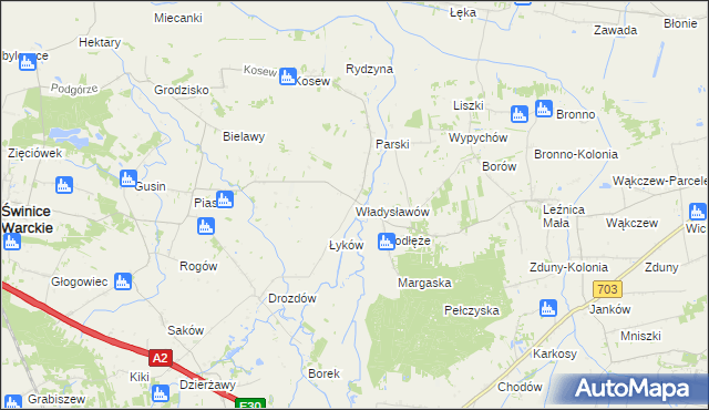 mapa Władysławów gmina Świnice Warckie, Władysławów gmina Świnice Warckie na mapie Targeo