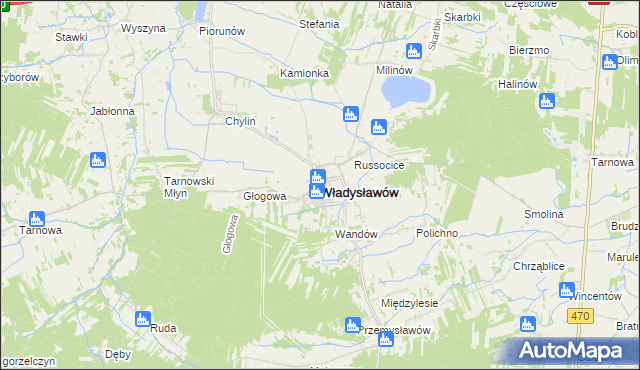 mapa Władysławów powiat turecki, Władysławów powiat turecki na mapie Targeo