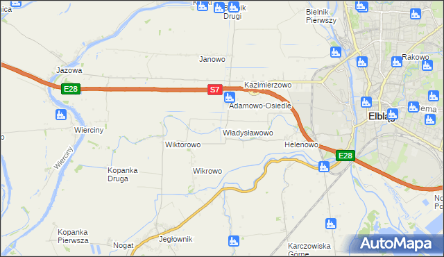 mapa Władysławowo gmina Elbląg, Władysławowo gmina Elbląg na mapie Targeo