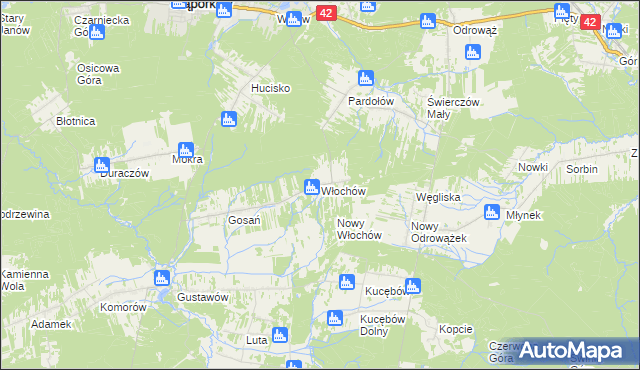 mapa Włochów gmina Stąporków, Włochów gmina Stąporków na mapie Targeo