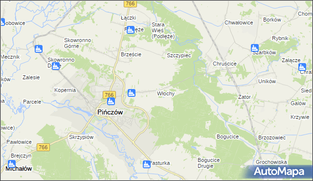 mapa Włochy gmina Pińczów, Włochy gmina Pińczów na mapie Targeo