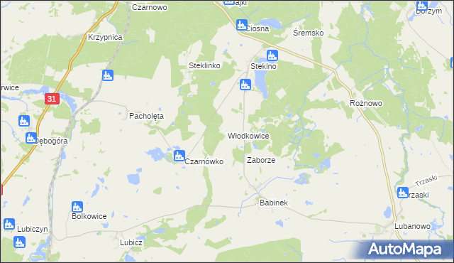 mapa Włodkowice, Włodkowice na mapie Targeo