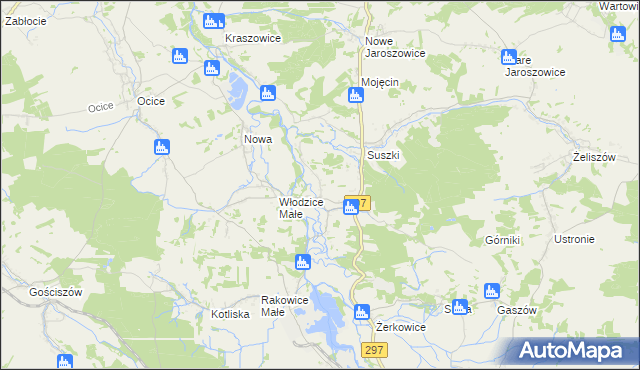 mapa Włodzice Wielkie, Włodzice Wielkie na mapie Targeo