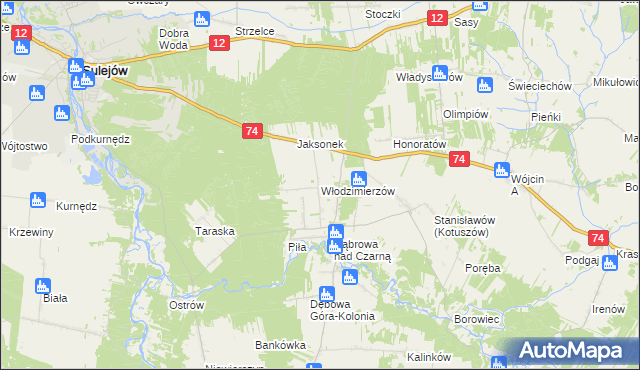 mapa Włodzimierzów gmina Aleksandrów, Włodzimierzów gmina Aleksandrów na mapie Targeo