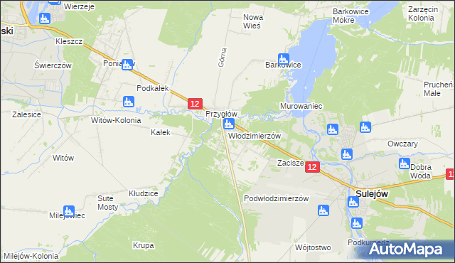 mapa Włodzimierzów gmina Sulejów, Włodzimierzów gmina Sulejów na mapie Targeo