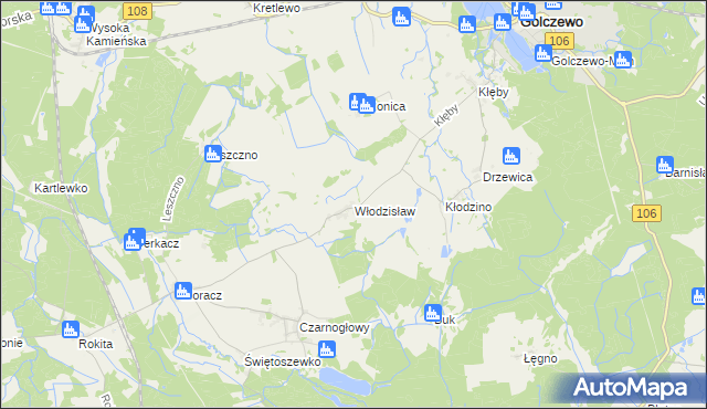 mapa Włodzisław gmina Przybiernów, Włodzisław gmina Przybiernów na mapie Targeo