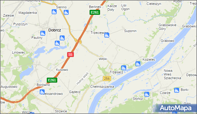 mapa Włóki gmina Dobrcz, Włóki gmina Dobrcz na mapie Targeo