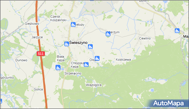 mapa Włoki gmina Świeszyno, Włoki gmina Świeszyno na mapie Targeo