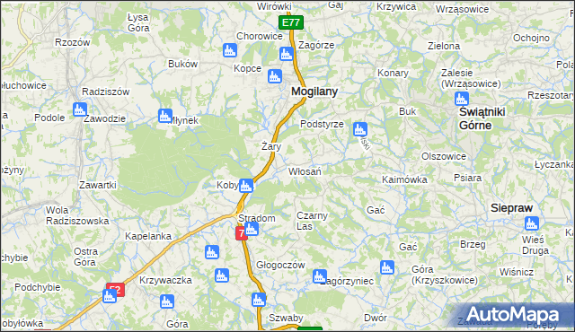 mapa Włosań, Włosań na mapie Targeo