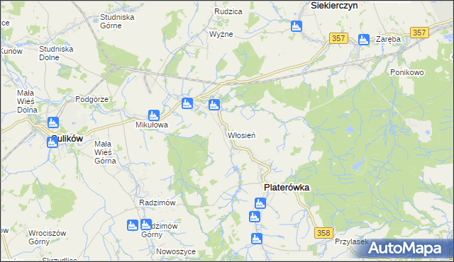 mapa Włosień, Włosień na mapie Targeo