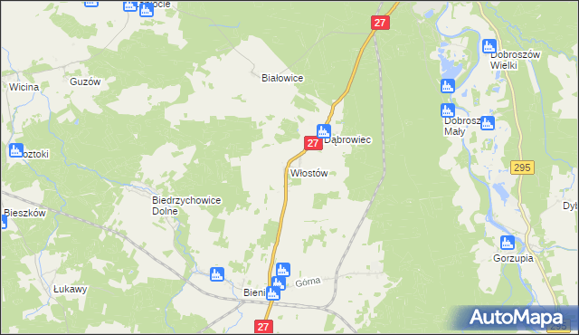 mapa Włostów gmina Żary, Włostów gmina Żary na mapie Targeo