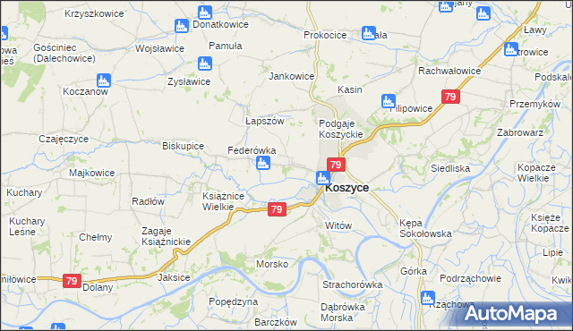 mapa Włostowice gmina Koszyce, Włostowice gmina Koszyce na mapie Targeo