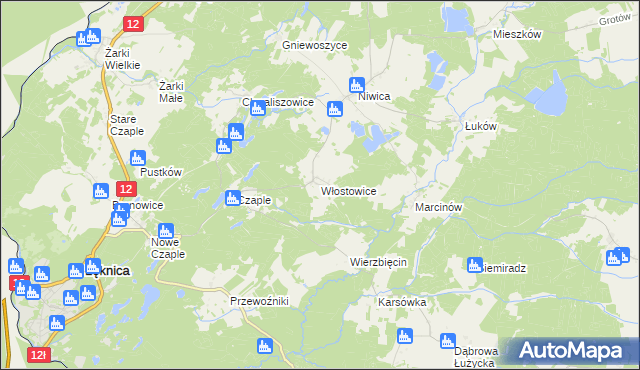 mapa Włostowice gmina Trzebiel, Włostowice gmina Trzebiel na mapie Targeo