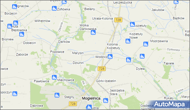 mapa Wodziczna gmina Mogielnica, Wodziczna gmina Mogielnica na mapie Targeo