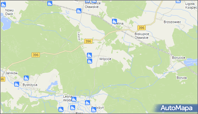 mapa Wójcice gmina Jelcz-Laskowice, Wójcice gmina Jelcz-Laskowice na mapie Targeo