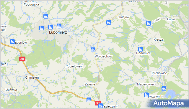 mapa Wojciechów gmina Lubomierz, Wojciechów gmina Lubomierz na mapie Targeo