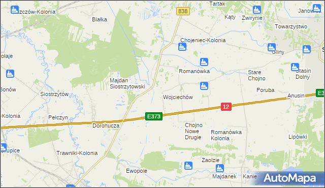 mapa Wojciechów gmina Siedliszcze, Wojciechów gmina Siedliszcze na mapie Targeo