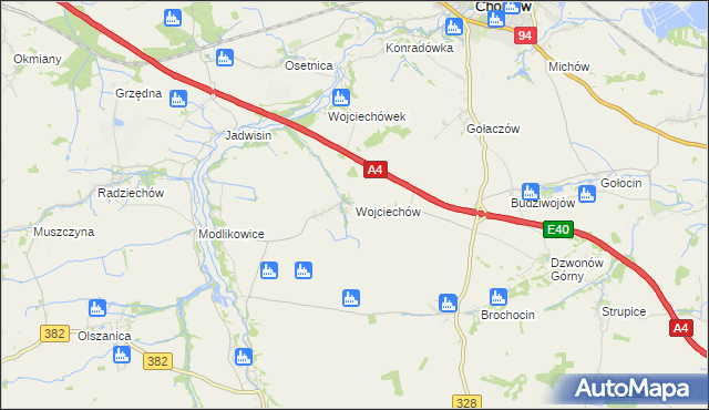 mapa Wojciechów gmina Zagrodno, Wojciechów gmina Zagrodno na mapie Targeo