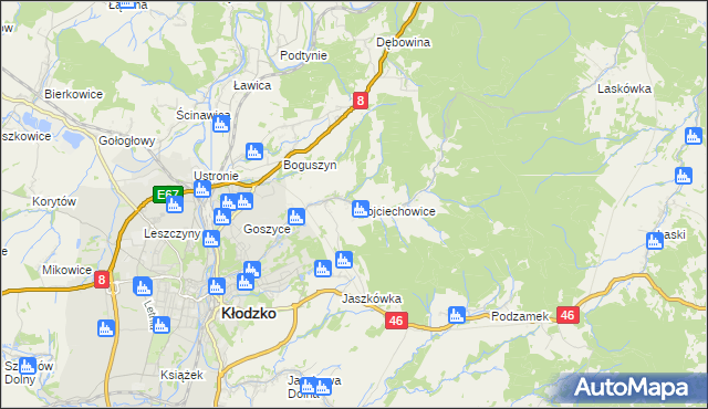 mapa Wojciechowice gmina Kłodzko, Wojciechowice gmina Kłodzko na mapie Targeo