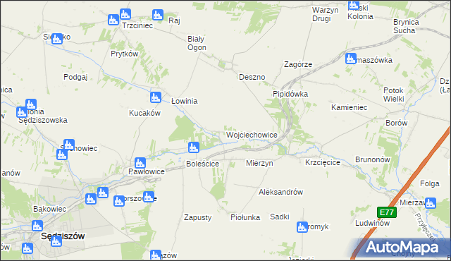 mapa Wojciechowice gmina Sędziszów, Wojciechowice gmina Sędziszów na mapie Targeo