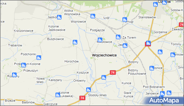 mapa Wojciechowice powiat opatowski, Wojciechowice powiat opatowski na mapie Targeo