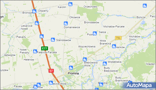 mapa Wojciechówka gmina Promna, Wojciechówka gmina Promna na mapie Targeo