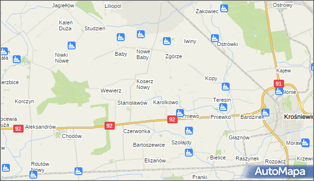 mapa Wojciechowo gmina Chodów, Wojciechowo gmina Chodów na mapie Targeo