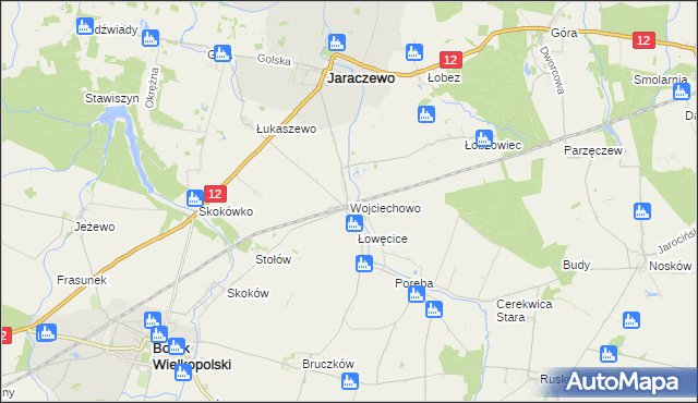 mapa Wojciechowo gmina Jaraczewo, Wojciechowo gmina Jaraczewo na mapie Targeo