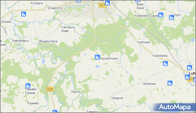 mapa Wojciechowo gmina Orneta, Wojciechowo gmina Orneta na mapie Targeo