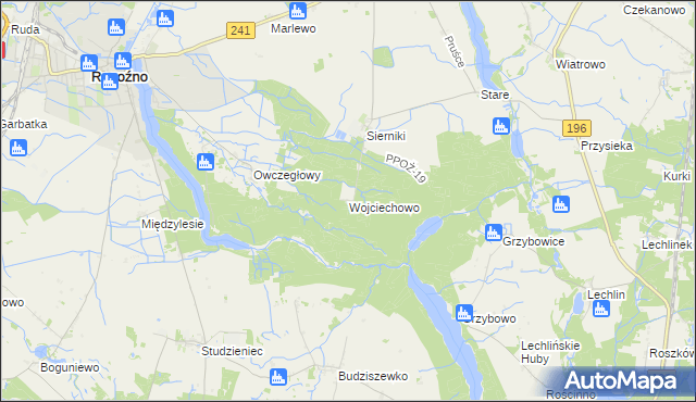 mapa Wojciechowo gmina Rogoźno, Wojciechowo gmina Rogoźno na mapie Targeo