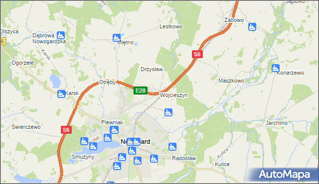 mapa Wojcieszyn gmina Nowogard, Wojcieszyn gmina Nowogard na mapie Targeo