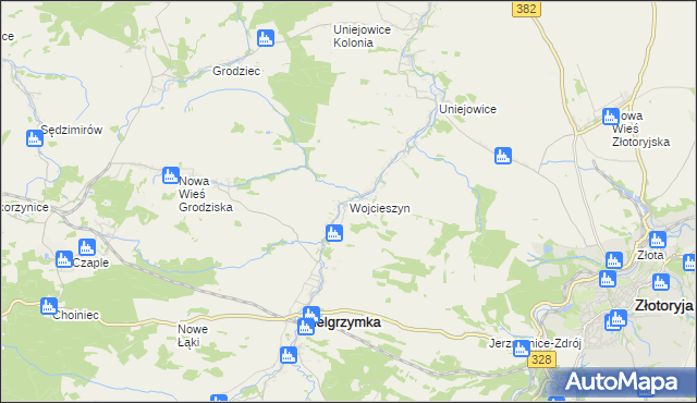 mapa Wojcieszyn gmina Pielgrzymka, Wojcieszyn gmina Pielgrzymka na mapie Targeo