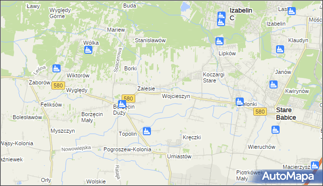 mapa Wojcieszyn gmina Stare Babice, Wojcieszyn gmina Stare Babice na mapie Targeo