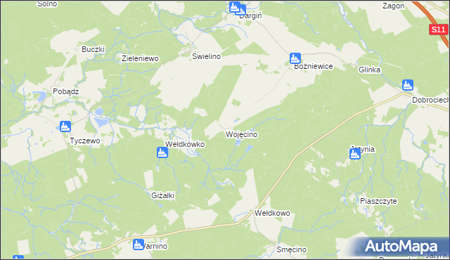 mapa Wojęcino, Wojęcino na mapie Targeo