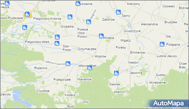 mapa Wojków gmina Błaszki, Wojków gmina Błaszki na mapie Targeo
