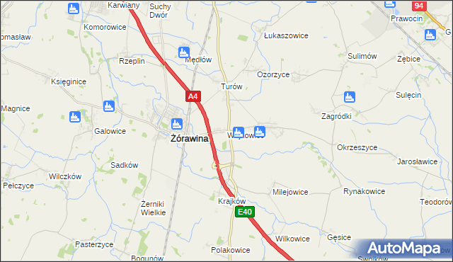 mapa Wojkowice gmina Żórawina, Wojkowice gmina Żórawina na mapie Targeo