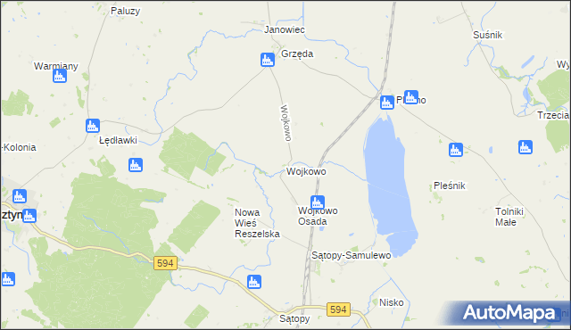 mapa Wojkowo gmina Bisztynek, Wojkowo gmina Bisztynek na mapie Targeo