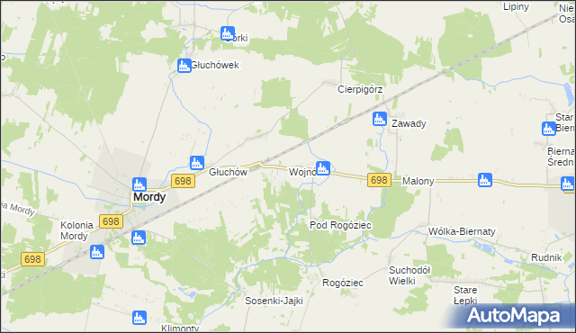 mapa Wojnów gmina Mordy, Wojnów gmina Mordy na mapie Targeo