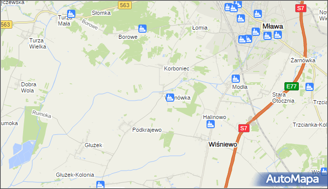 mapa Wojnówka gmina Wiśniewo, Wojnówka gmina Wiśniewo na mapie Targeo