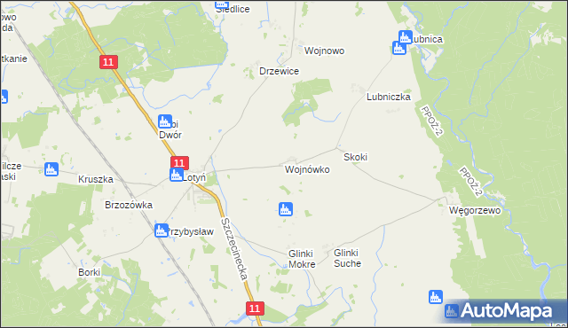 mapa Wojnówko gmina Okonek, Wojnówko gmina Okonek na mapie Targeo