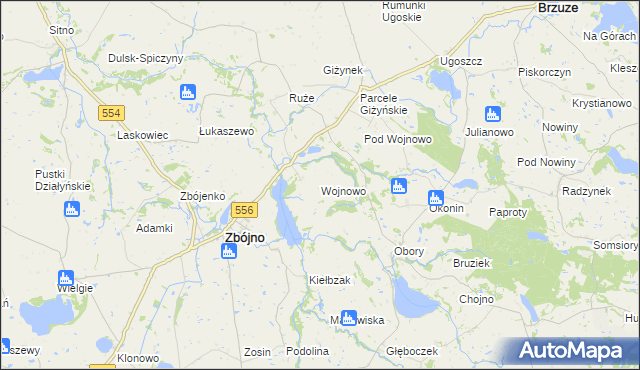 mapa Wojnowo gmina Zbójno, Wojnowo gmina Zbójno na mapie Targeo