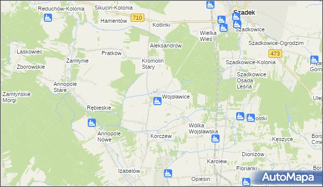 mapa Wojsławice gmina Zduńska Wola, Wojsławice gmina Zduńska Wola na mapie Targeo