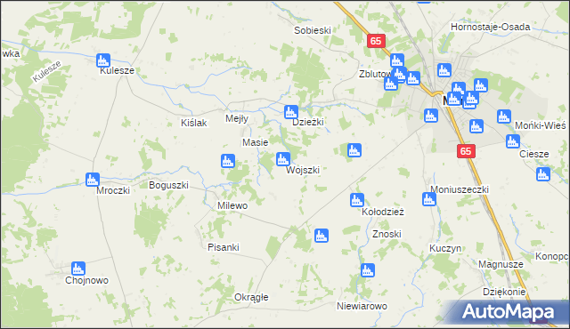 mapa Wojszki gmina Mońki, Wojszki gmina Mońki na mapie Targeo