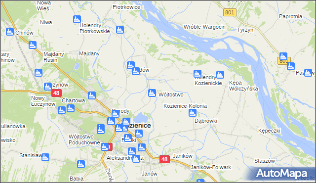 mapa Wójtostwo gmina Kozienice, Wójtostwo gmina Kozienice na mapie Targeo