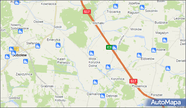 mapa Wola Korycka Górna, Wola Korycka Górna na mapie Targeo