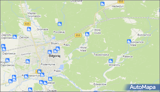 mapa Wola Mała gmina Biłgoraj, Wola Mała gmina Biłgoraj na mapie Targeo